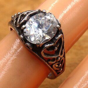 Vintage Tourmaline Gem Heart Filigree Sterling Silver Ring By C^A Size 6.75